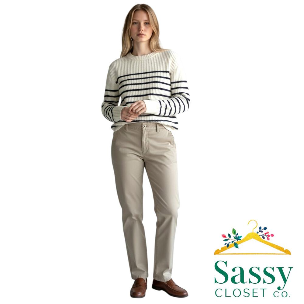 Lands End Khaki Chino Pants 16 Tan Straight Leg Mid Rise Stretch Work